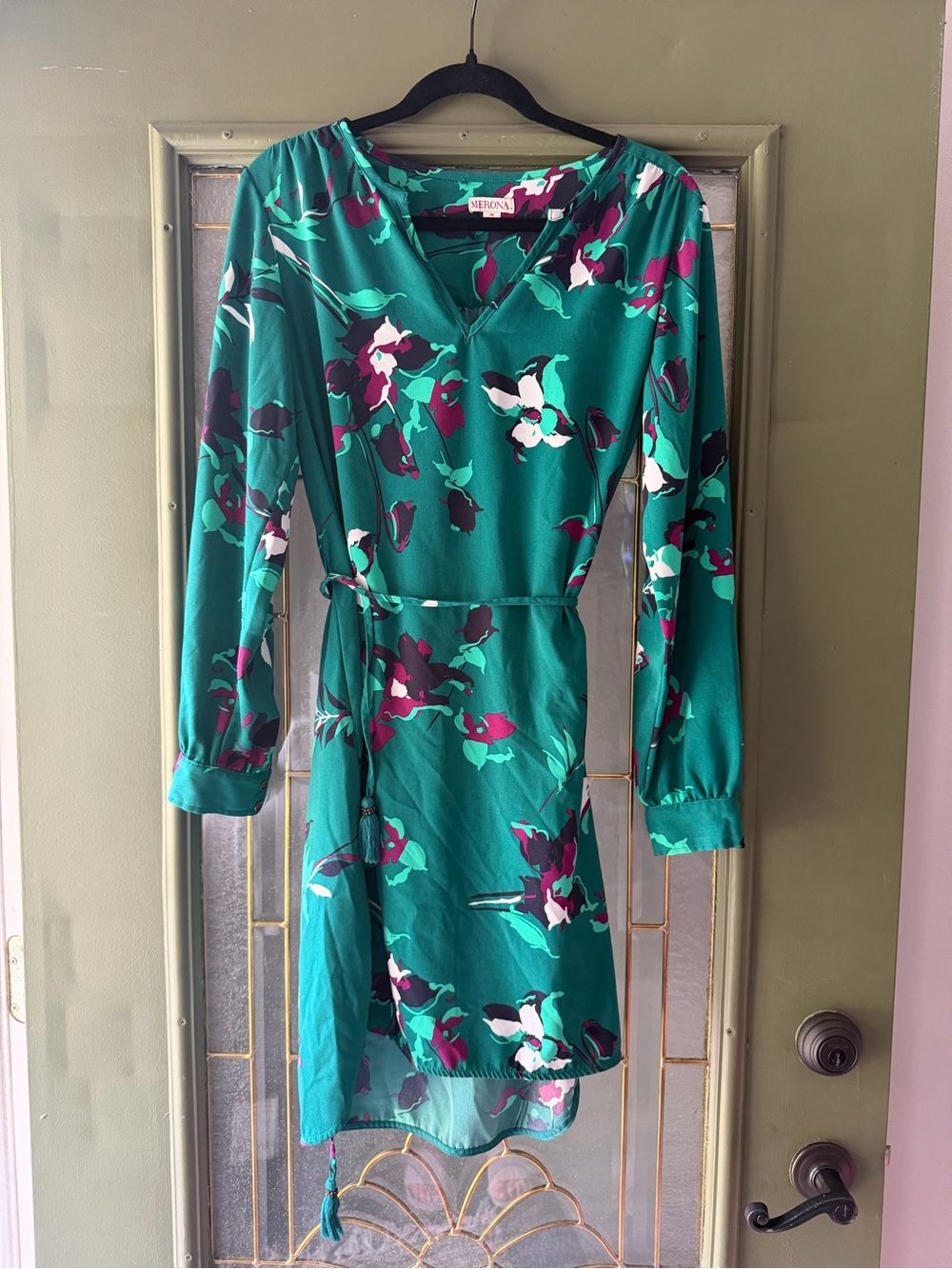 Merona Teal Floral Long Sleeve Wrap Dress